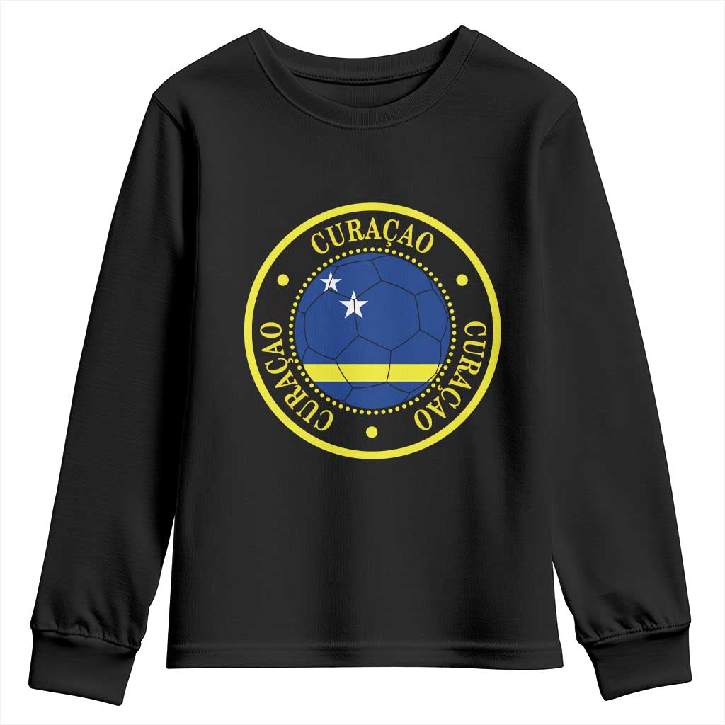Curaçao Football Pride Circular Crest Vintage Youth Sweatshirt Curacao Flag Soccer Fans Graphic