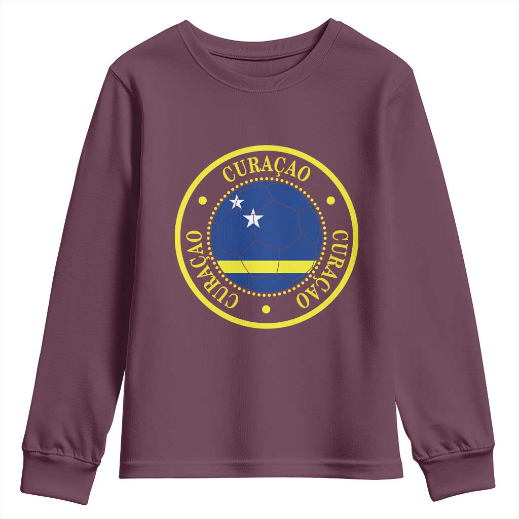 Curaçao Football Pride Circular Crest Vintage Youth Sweatshirt Curacao Flag Soccer Fans Graphic