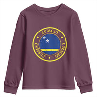Curaçao Football Pride Circular Crest Vintage Youth Sweatshirt Curacao Flag Soccer Fans Graphic