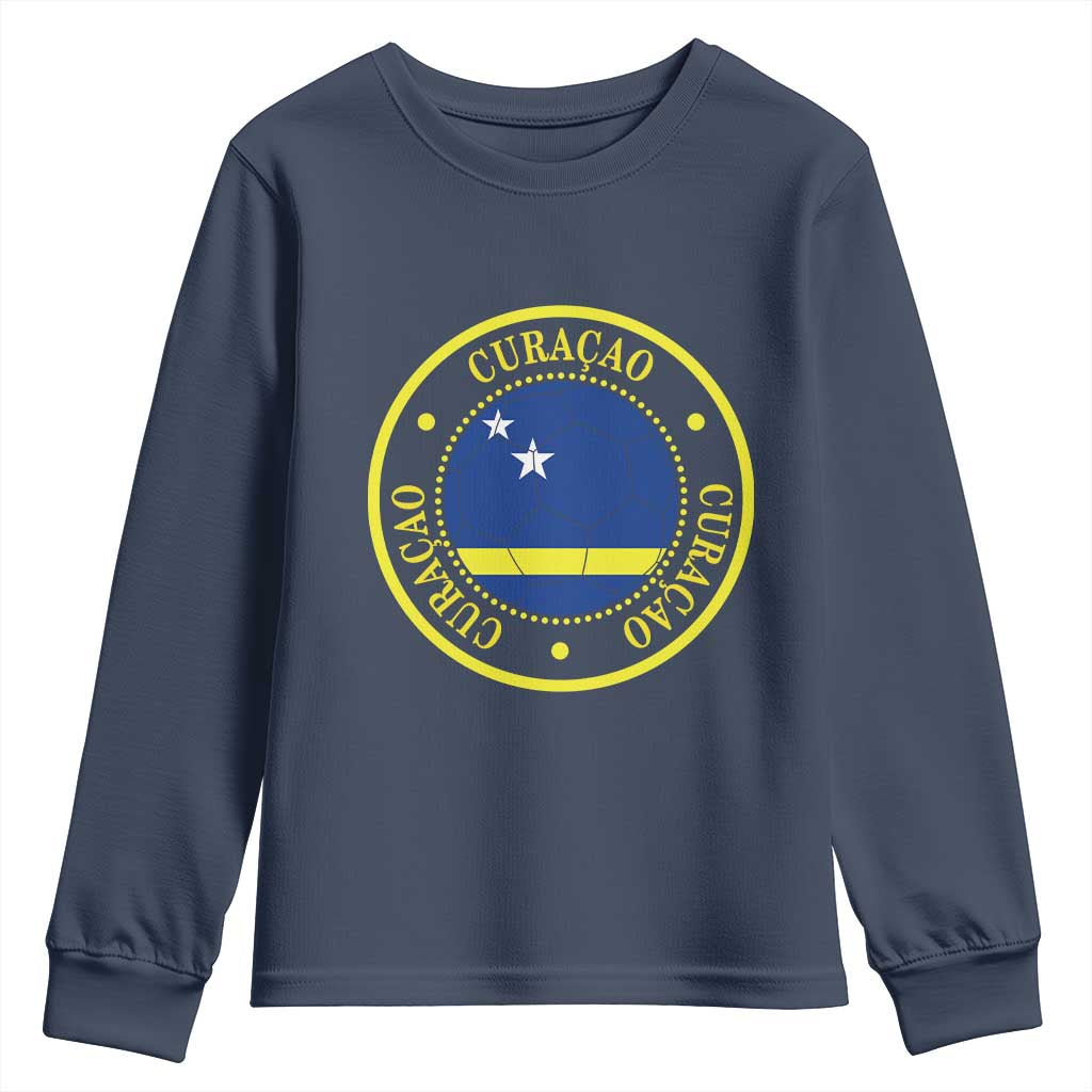 Curaçao Football Pride Circular Crest Vintage Youth Sweatshirt Curacao Flag Soccer Fans Graphic