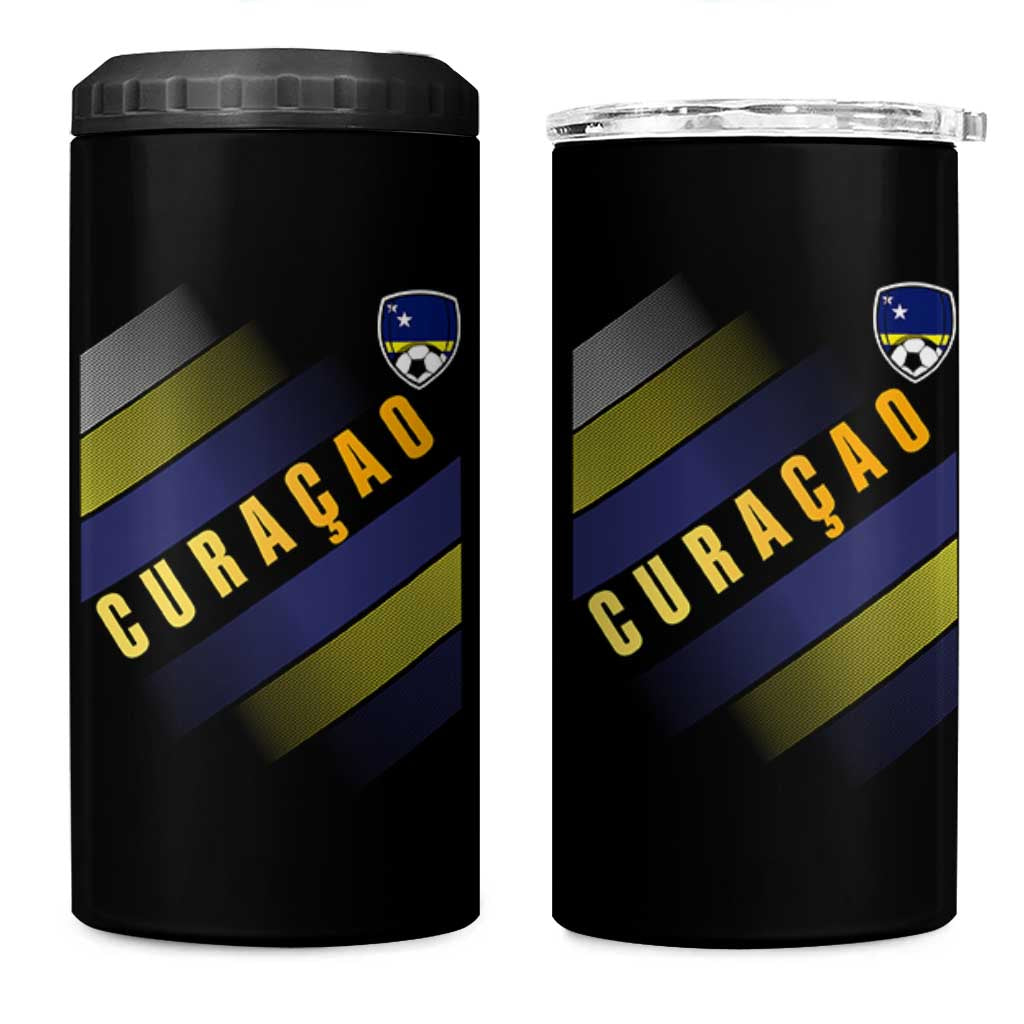 Curaçao Soccer Flag Stripe Jersey Style 4 in 1 Can Cooler Tumbler Football Fans Pride Support