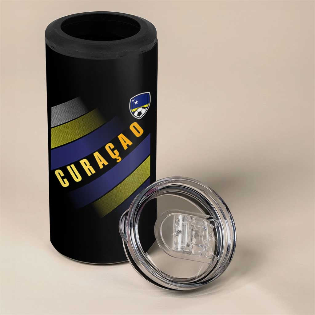 Curaçao Soccer Flag Stripe Jersey Style 4 in 1 Can Cooler Tumbler Football Fans Pride Support