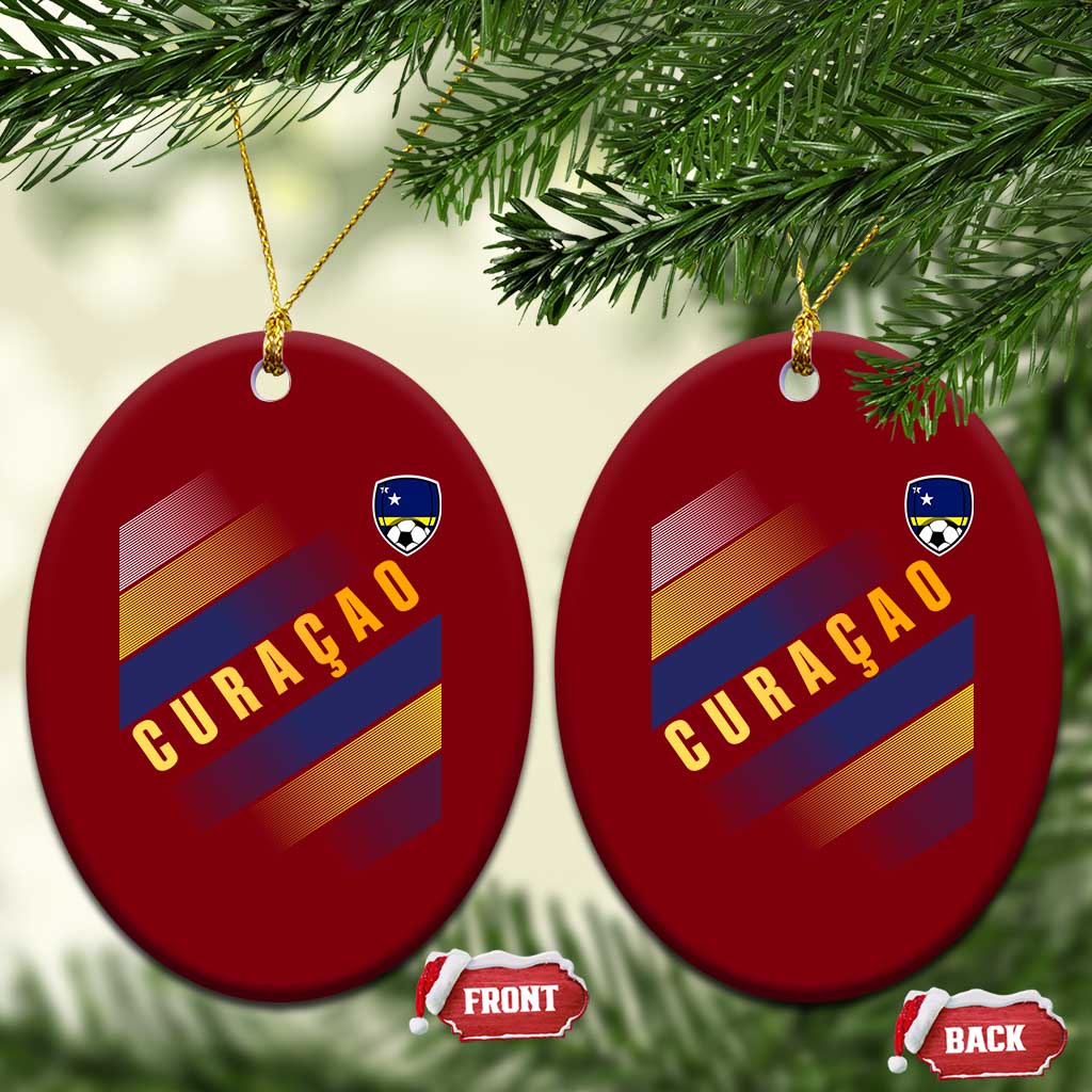 Curaçao Soccer Flag Stripe Jersey Style Ceramic Ornament Football Fans Pride Support