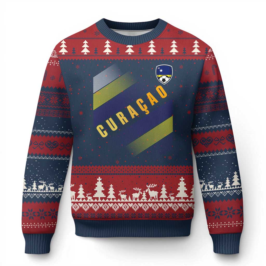 Curaçao Soccer Flag Stripe Jersey Style Ugly Christmas Sweater Football Fans Pride Support