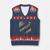 Curaçao Soccer Flag Stripe Jersey Style V-Neck Knit Sweater Vest Football Fans Pride Support