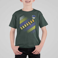 Curaçao Soccer Flag Stripe Jersey Style T Shirt For Kid Football Fans Pride Support