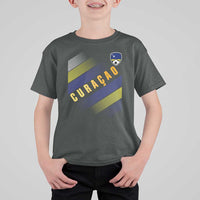 Curaçao Soccer Flag Stripe Jersey Style T Shirt For Kid Football Fans Pride Support