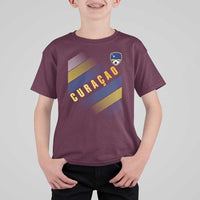 Curaçao Soccer Flag Stripe Jersey Style T Shirt For Kid Football Fans Pride Support