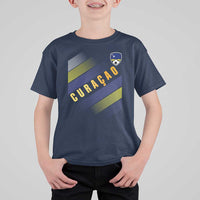 Curaçao Soccer Flag Stripe Jersey Style T Shirt For Kid Football Fans Pride Support