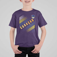 Curaçao Soccer Flag Stripe Jersey Style T Shirt For Kid Football Fans Pride Support