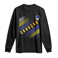 Curaçao Soccer Flag Stripe Jersey Style Long Sleeve Shirt Football Fans Pride Support