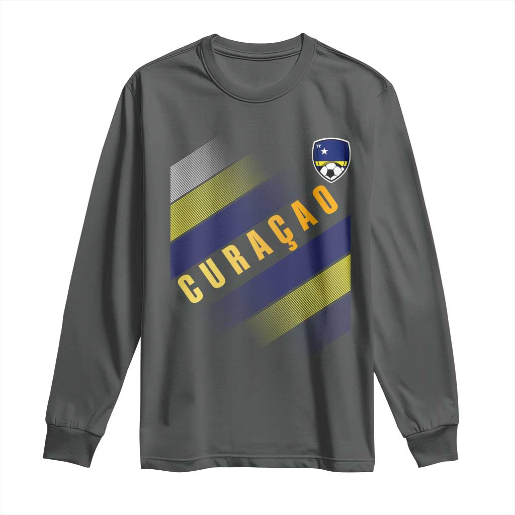 Curaçao Soccer Flag Stripe Jersey Style Long Sleeve Shirt Football Fans Pride Support