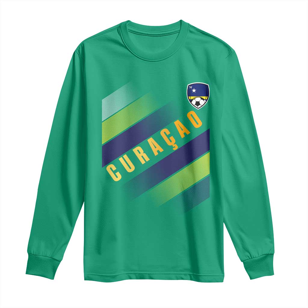 Curaçao Soccer Flag Stripe Jersey Style Long Sleeve Shirt Football Fans Pride Support