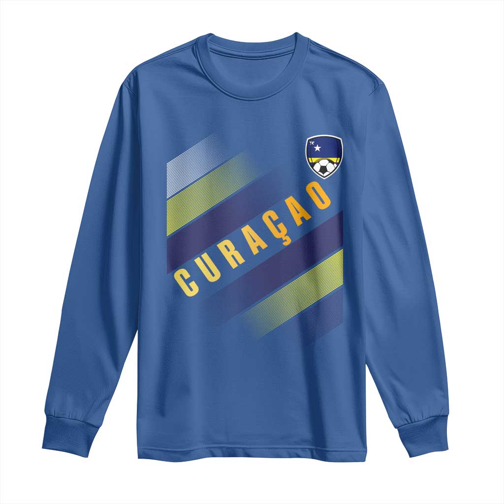 Curaçao Soccer Flag Stripe Jersey Style Long Sleeve Shirt Football Fans Pride Support
