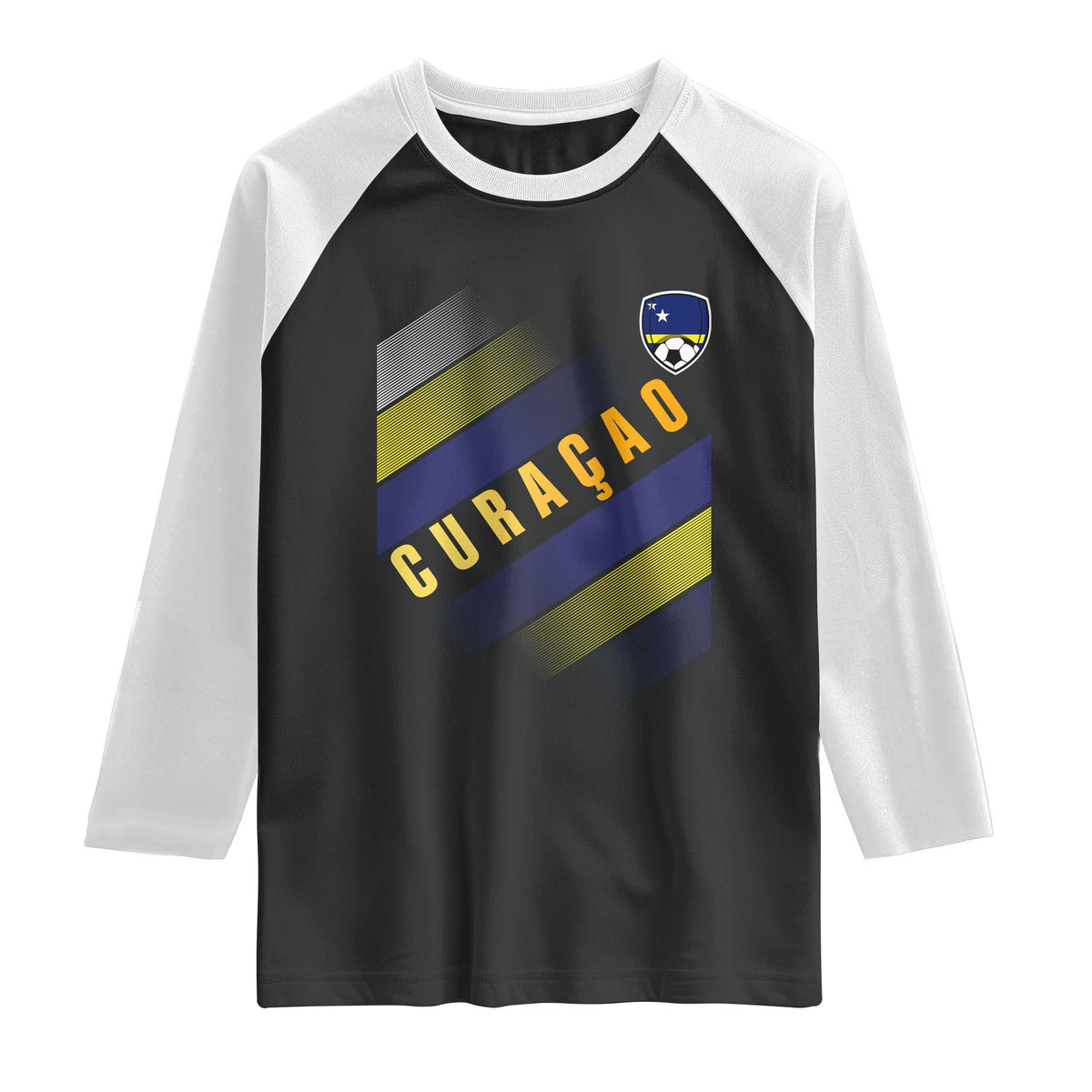 Curaçao Soccer Flag Stripe Jersey Style Raglan Shirt Football Fans Pride Support