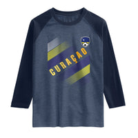 Curaçao Soccer Flag Stripe Jersey Style Raglan Shirt Football Fans Pride Support