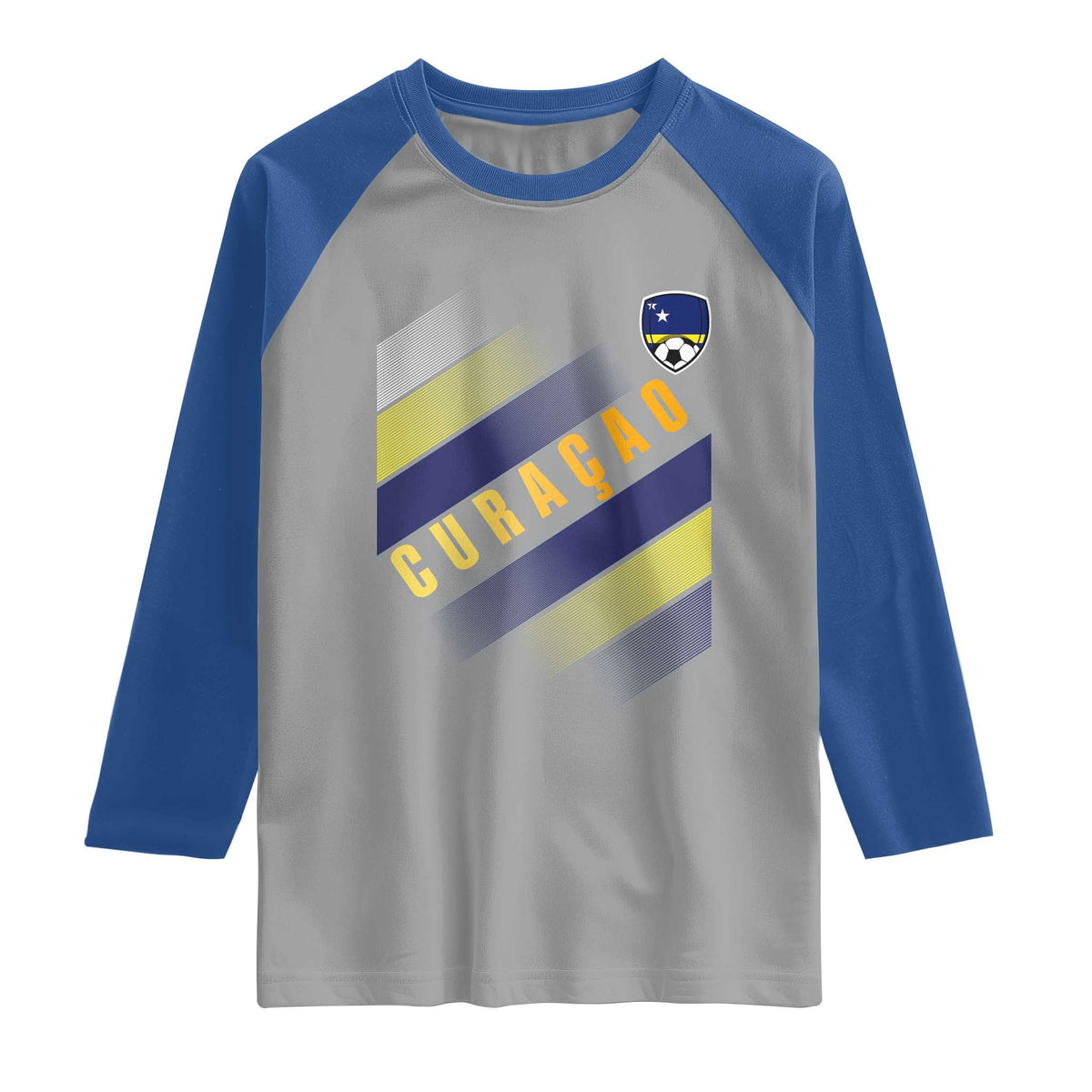 Curaçao Soccer Flag Stripe Jersey Style Raglan Shirt Football Fans Pride Support