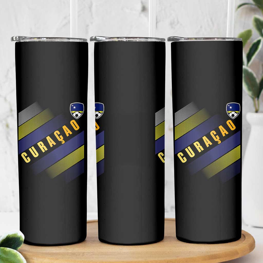 Curaçao Soccer Flag Stripe Jersey Style Skinny Tumbler Football Fans Pride Support