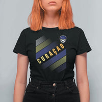 Curaçao Soccer Flag Stripe Jersey Style T Shirt For Women Football Fans Pride Support