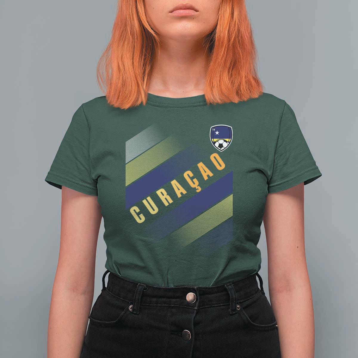 Curaçao Soccer Flag Stripe Jersey Style T Shirt For Women Football Fans Pride Support