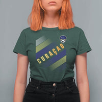 Curaçao Soccer Flag Stripe Jersey Style T Shirt For Women Football Fans Pride Support