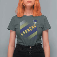 Curaçao Soccer Flag Stripe Jersey Style T Shirt For Women Football Fans Pride Support