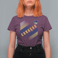 Curaçao Soccer Flag Stripe Jersey Style T Shirt For Women Football Fans Pride Support