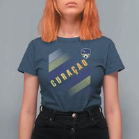 Curaçao Soccer Flag Stripe Jersey Style T Shirt For Women Football Fans Pride Support