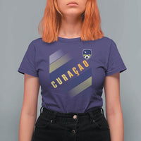 Curaçao Soccer Flag Stripe Jersey Style T Shirt For Women Football Fans Pride Support