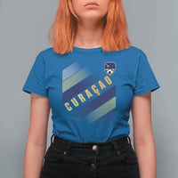 Curaçao Soccer Flag Stripe Jersey Style T Shirt For Women Football Fans Pride Support