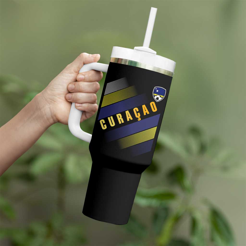Curaçao Soccer Flag Stripe Jersey Style Tumbler With Handle Football Fans Pride Support