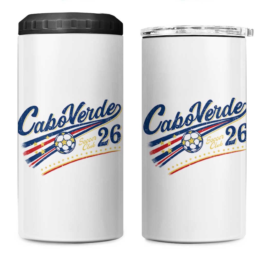 Cabo Verde Soccer Club 26 National Pride 4 in 1 Can Cooler Tumbler Cape Verde Football Fans Retro Sporty Est. 2026