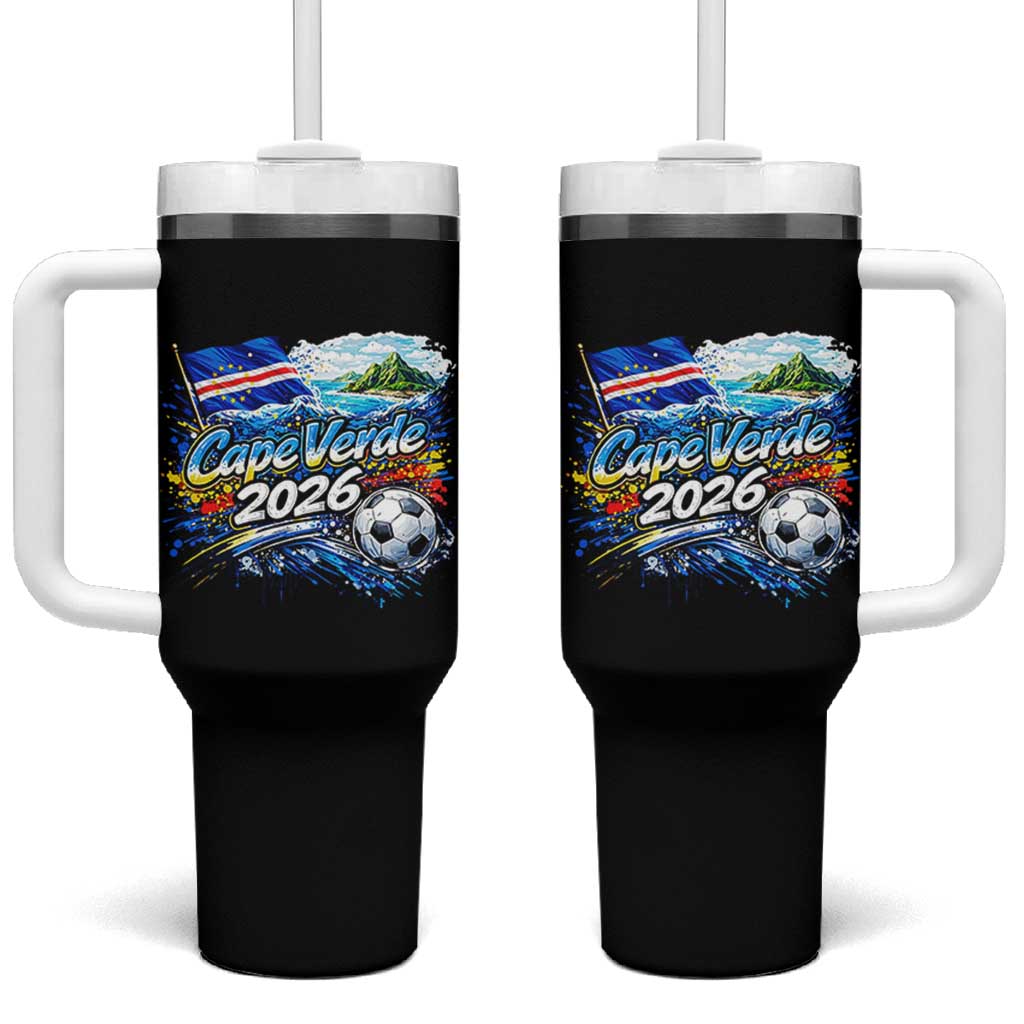 Cape Verde Soccer 2026 Island Flag Tumbler With Handle Cabo Verde Football Team Fans Tropical Pride Gift