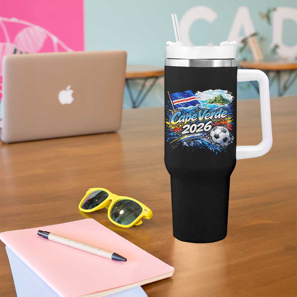 Cape Verde Soccer 2026 Island Flag Tumbler With Handle Cabo Verde Football Team Fans Tropical Pride Gift