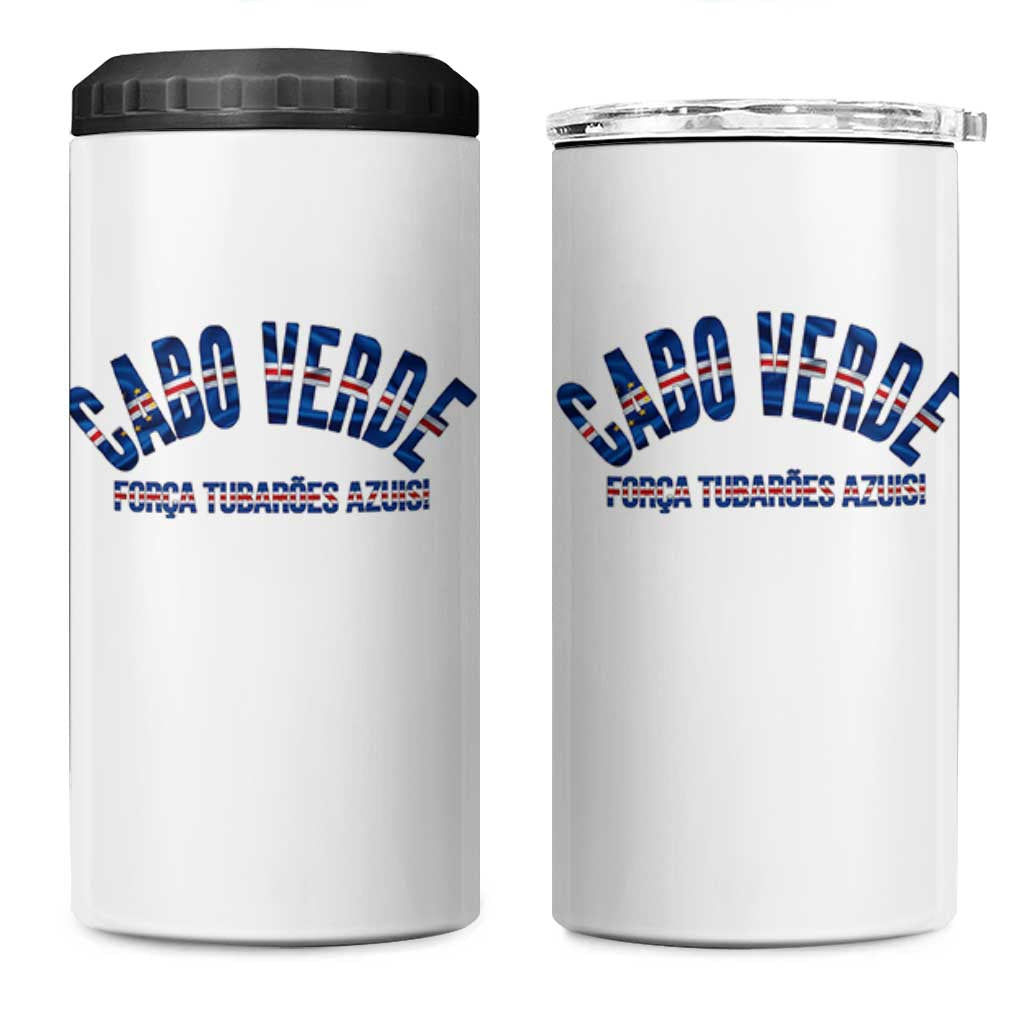 Forca Tubaroes Azuis Cabo Verde National Pride 4 in 1 Can Cooler Tumbler Cape Verde Football Fans Blue Sharks Heritage