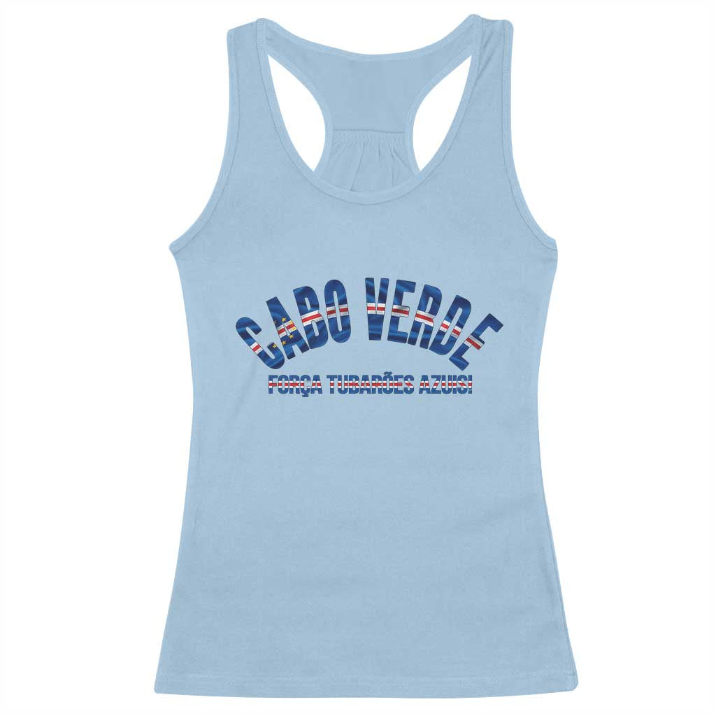 Forca Tubaroes Azuis Cabo Verde National Pride Racerback Tank Top Cape Verde Football Fans Blue Sharks Heritage