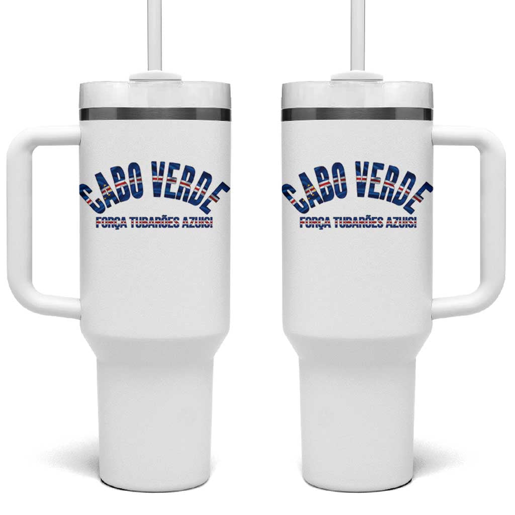 Forca Tubaroes Azuis Cabo Verde National Pride Tumbler With Handle Cape Verde Football Fans Blue Sharks Heritage