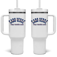 Forca Tubaroes Azuis Cabo Verde National Pride Tumbler With Handle Cape Verde Football Fans Blue Sharks Heritage