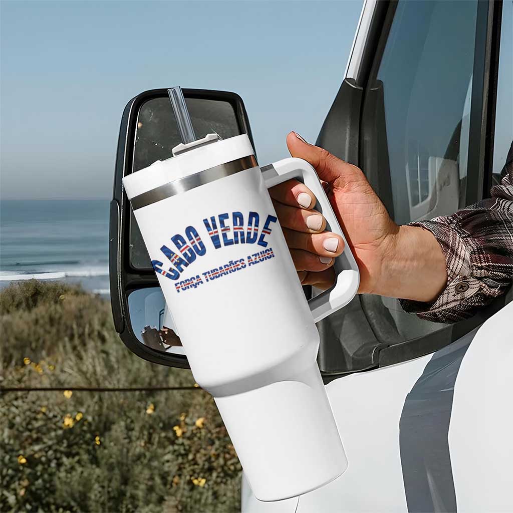 Forca Tubaroes Azuis Cabo Verde National Pride Tumbler With Handle Cape Verde Football Fans Blue Sharks Heritage