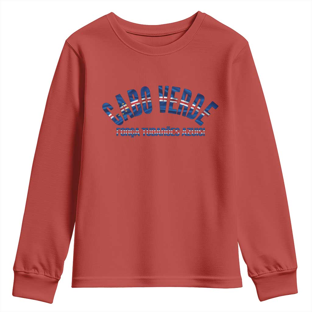 Forca Tubaroes Azuis Cabo Verde National Pride Youth Sweatshirt Cape Verde Football Fans Blue Sharks Heritage