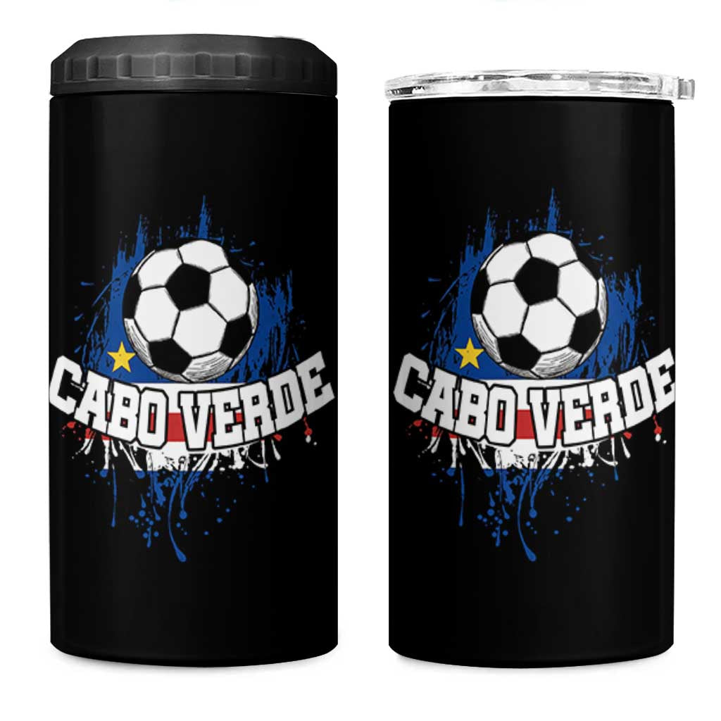 Cabo Verde Flag Football Graphic 4 in 1 Can Cooler Tumbler Cape Verde Soccer Fans Artistic Pride