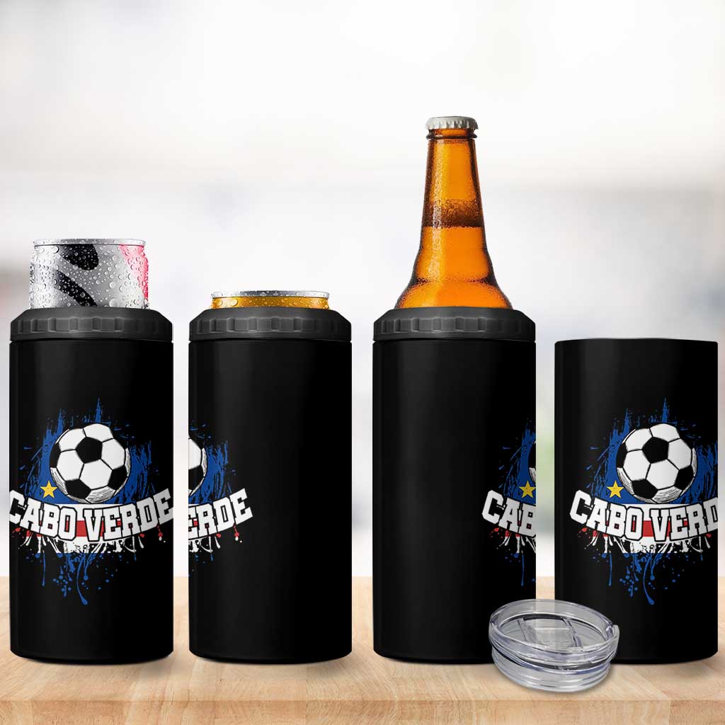 Cabo Verde Flag Football Graphic 4 in 1 Can Cooler Tumbler Cape Verde Soccer Fans Artistic Pride