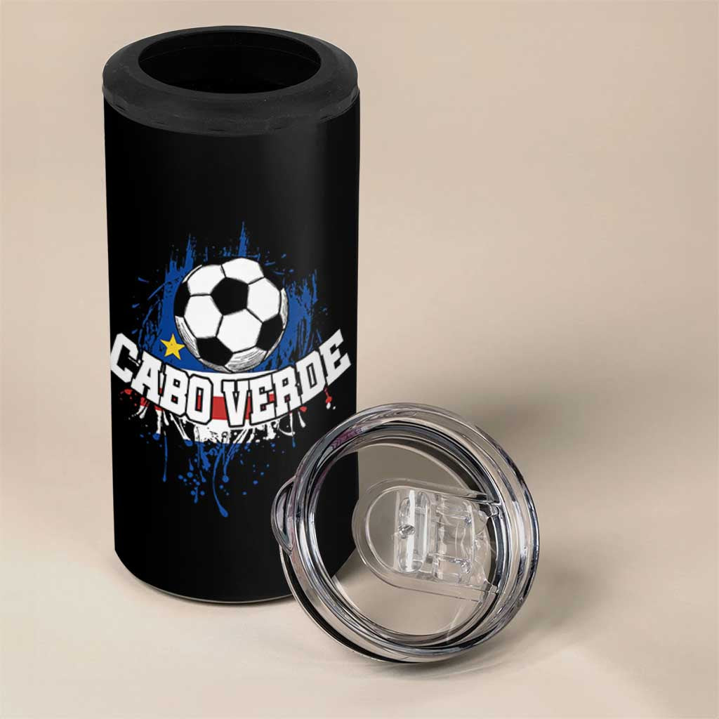 Cabo Verde Flag Football Graphic 4 in 1 Can Cooler Tumbler Cape Verde Soccer Fans Artistic Pride