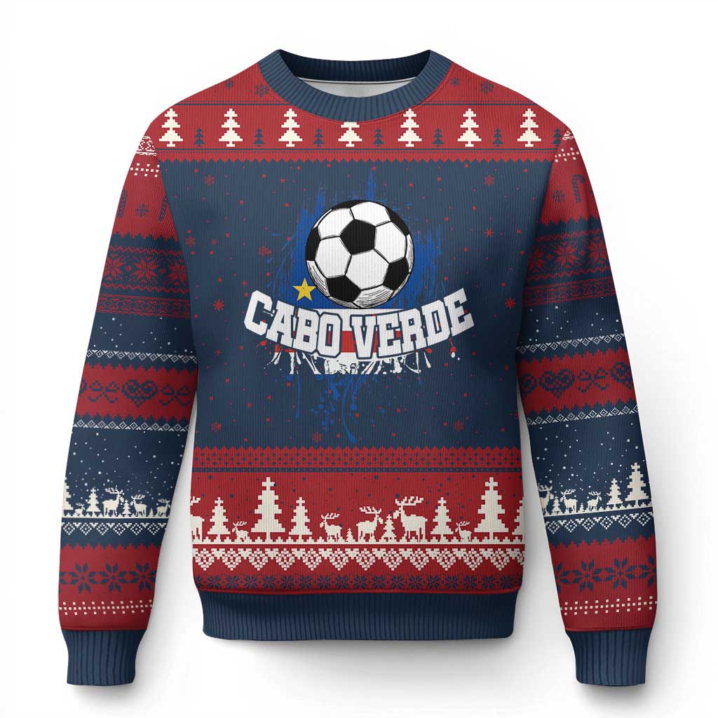 Cabo Verde Flag Football Graphic Ugly Christmas Sweater Cape Verde Soccer Fans Artistic Pride