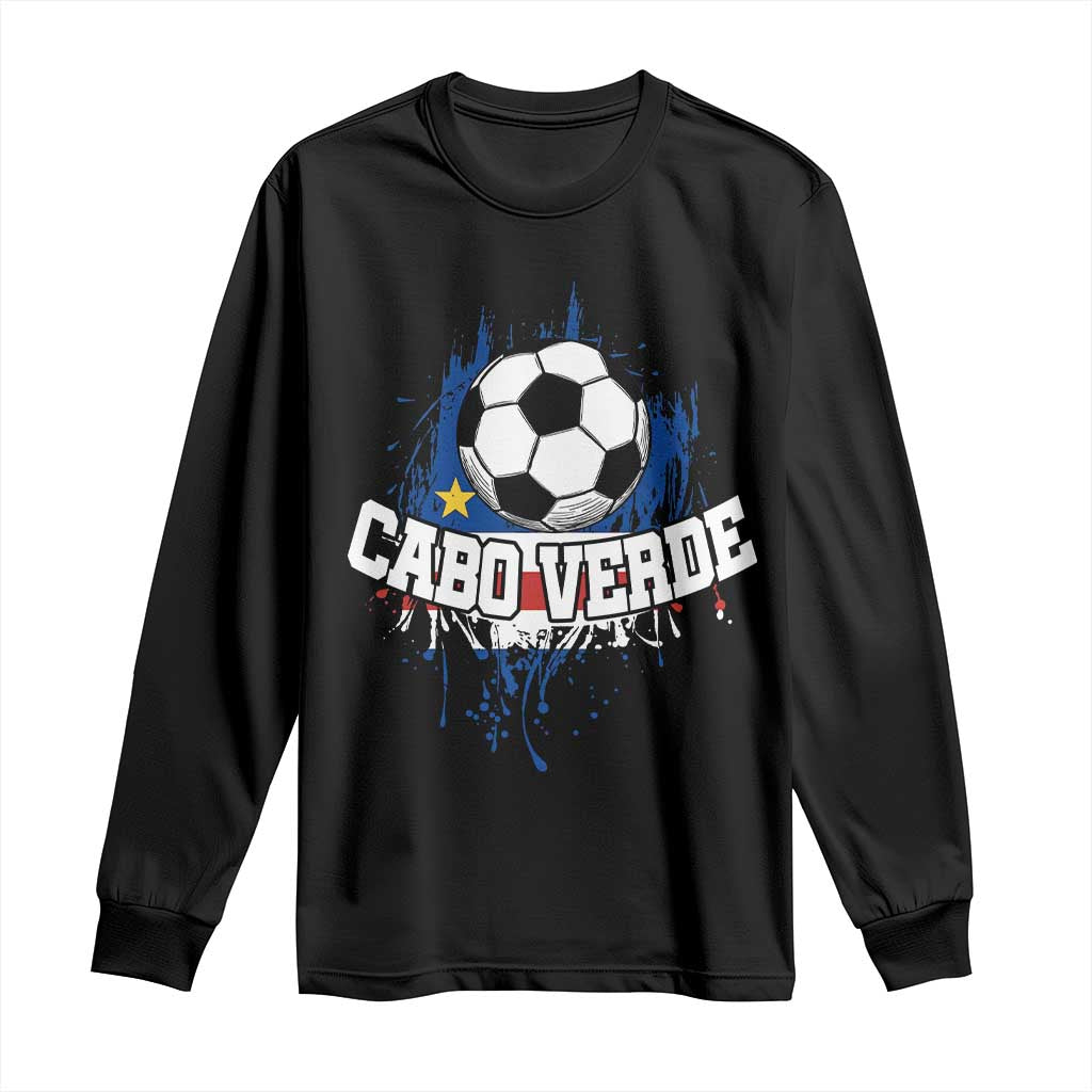 Cabo Verde Flag Football Graphic Long Sleeve Shirt Cape Verde Soccer Fans Artistic Pride