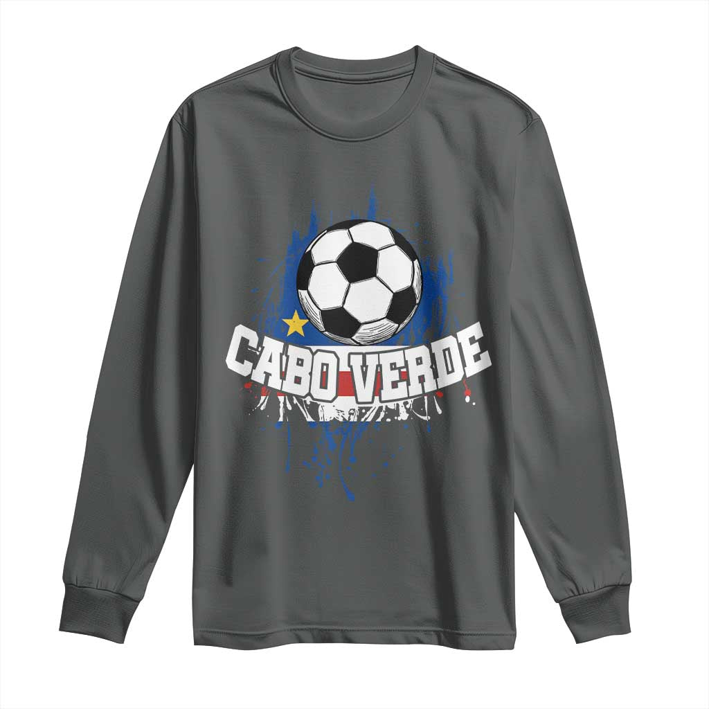 Cabo Verde Flag Football Graphic Long Sleeve Shirt Cape Verde Soccer Fans Artistic Pride