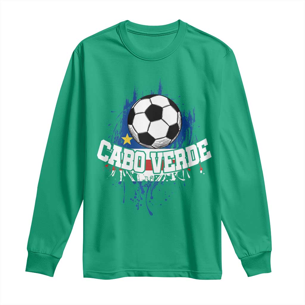 Cabo Verde Flag Football Graphic Long Sleeve Shirt Cape Verde Soccer Fans Artistic Pride