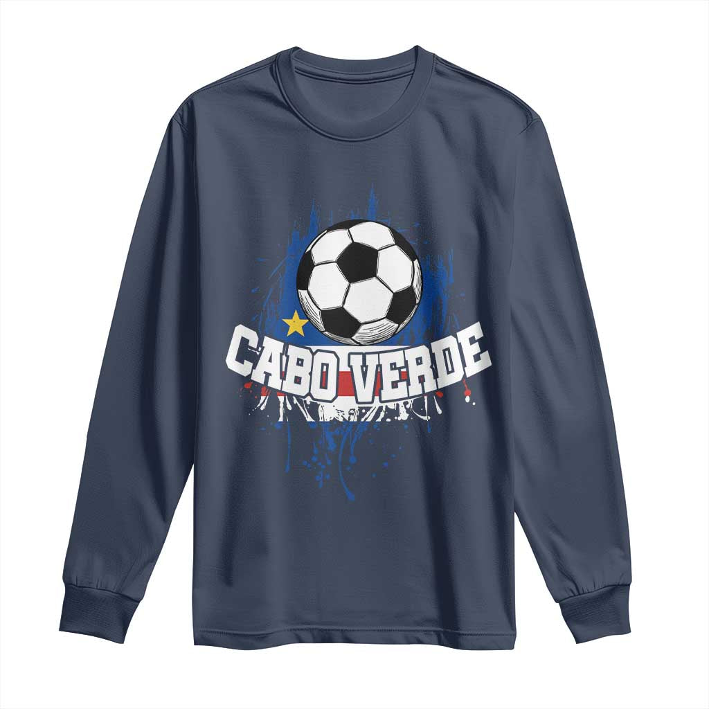 Cabo Verde Flag Football Graphic Long Sleeve Shirt Cape Verde Soccer Fans Artistic Pride