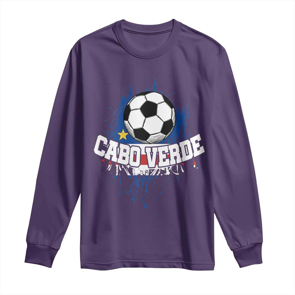 Cabo Verde Flag Football Graphic Long Sleeve Shirt Cape Verde Soccer Fans Artistic Pride