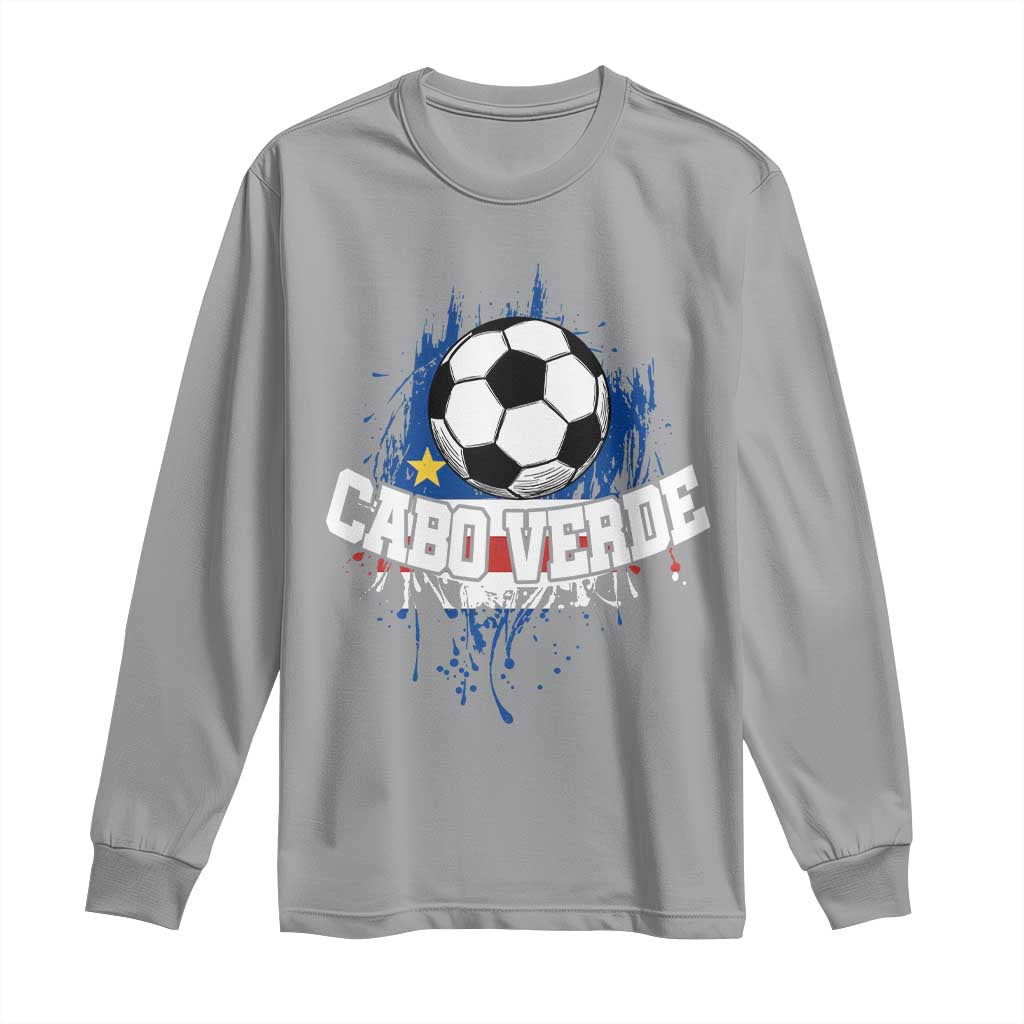 Cabo Verde Flag Football Graphic Long Sleeve Shirt Cape Verde Soccer Fans Artistic Pride